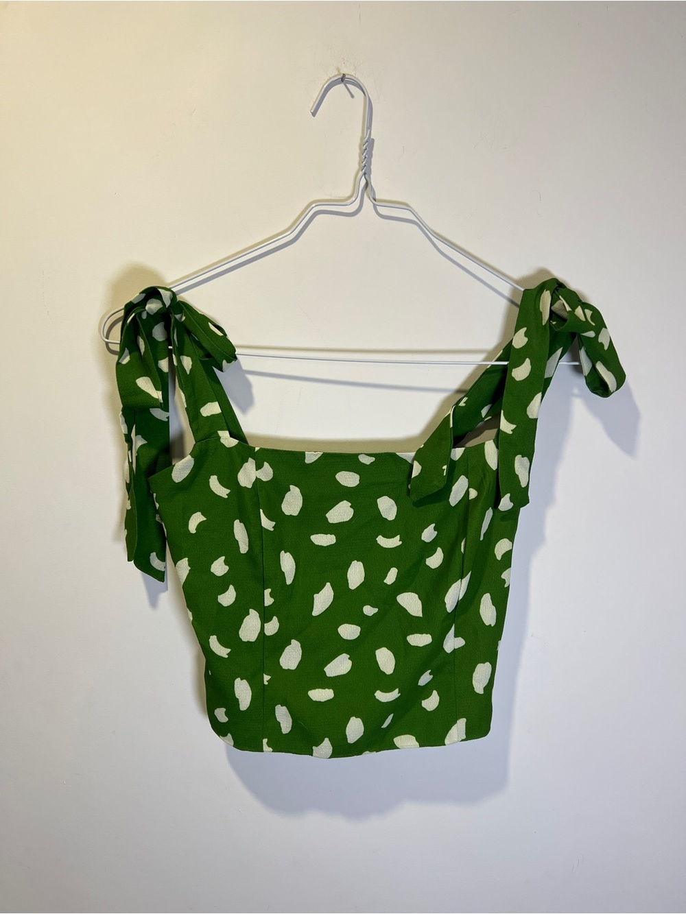 Commense Green Printed Pattern Tie-Shoulder Crop Top size S